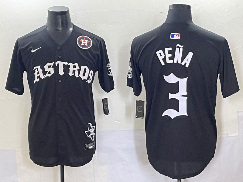 Men Houston Astros #3 Pena Black Five generations Joint Name Nike MLB 2025 Jersey style 6